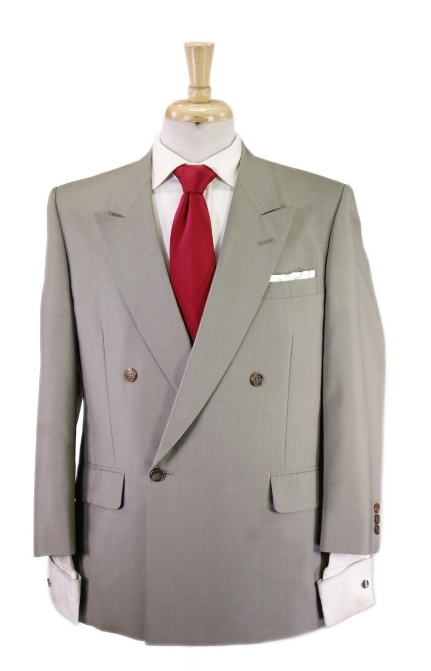 Hickey Freeman Olive Pinstripe Double Breasted Wool Suit 38S